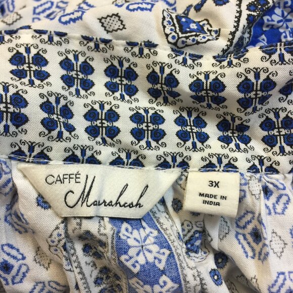 Like new! Caffe Marrakesh Blouse Top 3X Blue Sequins Square Neck Peasant Rayon - Picture 4 of 16